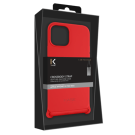 Coque en gel de silicone doux en bandoulière pour Apple iPhone 12 Pro Max, Rouge Ardent