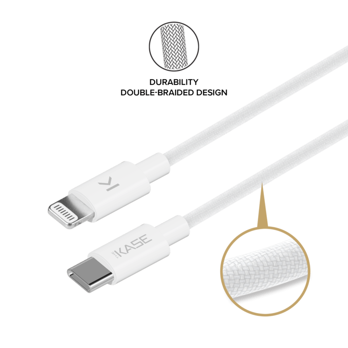 C&acirc;ble FAST CHARGE/SYNC USB-C vers Lightning &agrave; double tresse (1.2M), Blanc