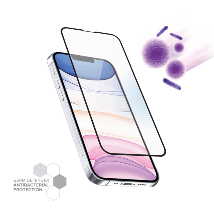 Protection d&rsquo;&eacute;cran antibact&eacute;rienne en verre tremp&eacute; ultra-r&eacute;sistant (100% de surface couverte) pour Apple iPhone 13 mini, Noir