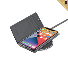 Diarycase 2.0 Coque clapet en cuir v&eacute;ritable avec support aimant&eacute; pour Apple iPhone 12 mini, Noir Minuit