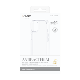 Coque antibactérienne antichoc hybride invisible Fabriqué Avec du 83% Plastique Recyclé pour Apple iPhone 13, Transparente