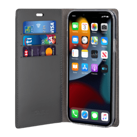 Diarycase 2.0 Coque clapet en cuir v&eacute;ritable avec support aimant&eacute; pour Apple iPhone 13 Pro Max, Minuit Noir