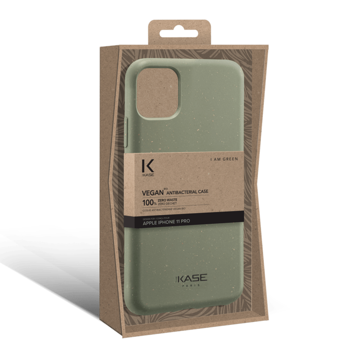 Coque antibact&eacute;rienne vegan bio 100 % z&eacute;ro d&eacute;chet pour Apple iPhone 11 Pro, Vert Basilic
