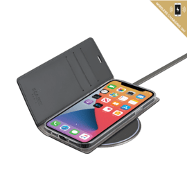 Diarycase 2.0 Coque clapet en cuir véritable avec support aimanté pour Apple iPhone 12/12 Pro, Minuit Noir