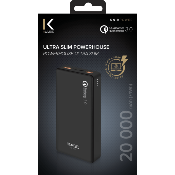 Batterie externe PowerHouse ultra slim 20000mAh (74Wh), Noir de jais