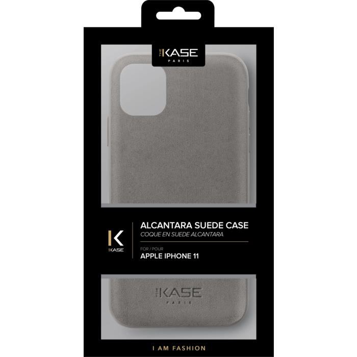 Coque en Su&egrave;de Alcantara pour Apple iPhone 11, Gris tourterelle