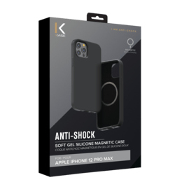 Coque antichoc magn&eacute;tique en gel de silicone doux pour Apple iPhone 12 Pro Max, Noir satin