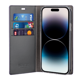 Diarycase 2.0 Coque clapet en cuir v&eacute;ritable avec support aimant&eacute; pour Apple iPhone 14 Pro, Vesper Violet