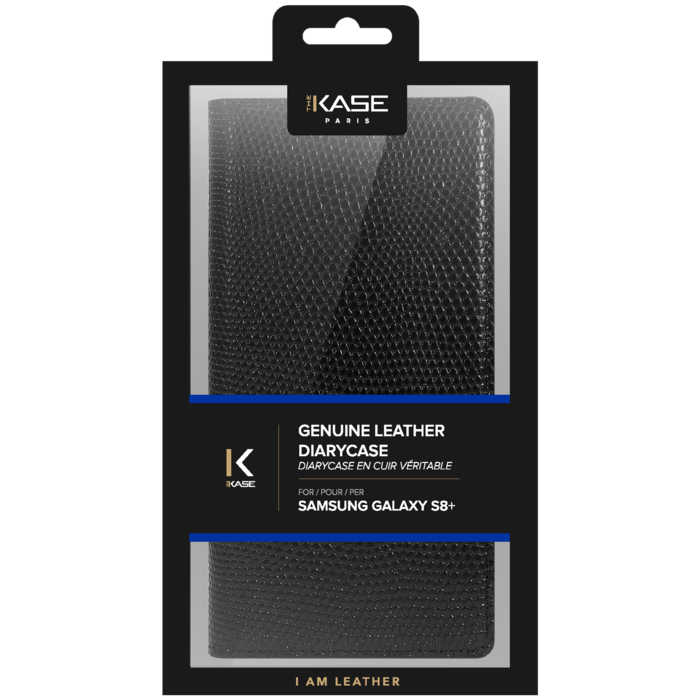 Diarycase Coque clapet en cuir v&eacute;ritable avec support aimant&eacute; pour Samsung Galaxy S8+, Noir L&eacute;zard