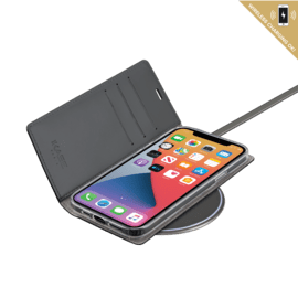 Diarycase 2.0 Coque clapet en cuir v&eacute;ritable avec support aimant&eacute; pour Apple iPhone 12/12 Pro, Minuit Noir