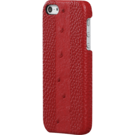 Coque pour Apple iPhone 5/5s/SE, cuir v&eacute;ritable Veau Grain&eacute; et Autruche, Rouge
