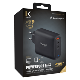 Chargeur secteur mural UE USB universel PowerPort Ultra Speed+ Charge Rapide 65W (QC 4+/Power Delivery), Noir