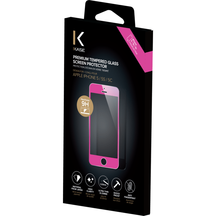 Protection d'&eacute;cran premium en verre tremp&eacute; pour Apple iPhone 5/5s/5C/SE, Rose