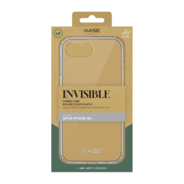Coque hybride invisible fabriqu&eacute;e &agrave; 83 % de plastique recycl&eacute; pour Apple iPhone 16e, transparente