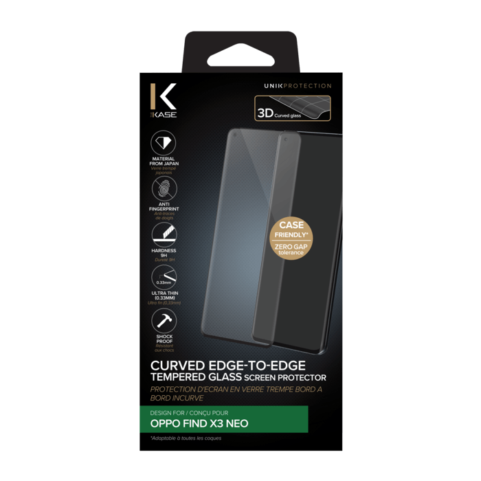 Protection d'&eacute;cran en verre tremp&eacute; Bord &agrave; Bord Incurv&eacute; pour OPPO Find X3 Neo, Noir
