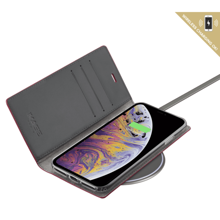 Diarycase 2.0 Coque clapet en cuir v&eacute;ritable avec support aimant&eacute; pour Apple iPhone XS Max, Rouge Bordeaux