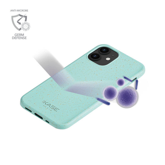 Coque antibact&eacute;rienne vegan bio 100 % z&eacute;ro d&eacute;chet pour Apple iPhone 12 mini, Vert Brumeux