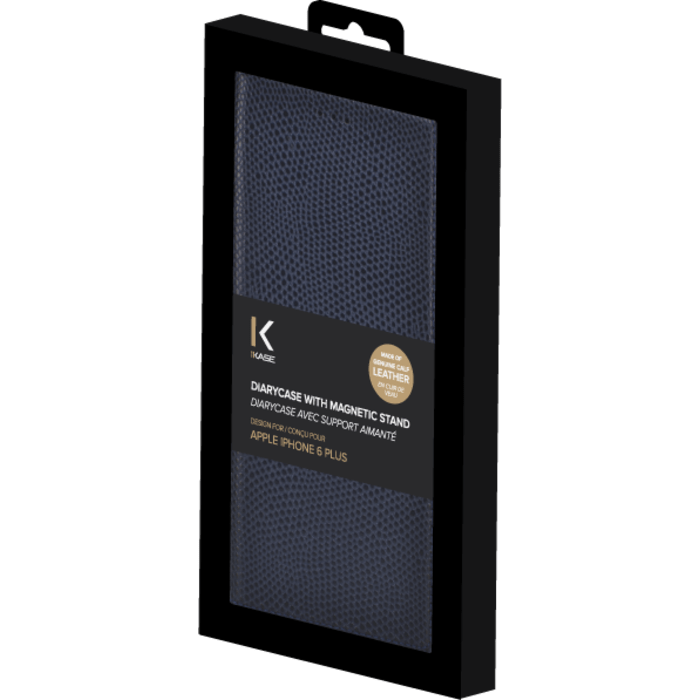 Diarycase Coque clapet en cuir véritable avec support aimanté pour Apple iPhone 6/6s Plus, Bleu Marine Lézard
