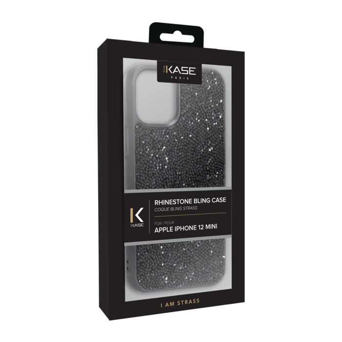 Coque Bling Strass pour Apple iPhone 12 mini, Noir Minuit
