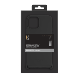 Coque en gel de silicone doux en bandouli&egrave;re pour Apple iPhone 12/12 Pro, Noir satin