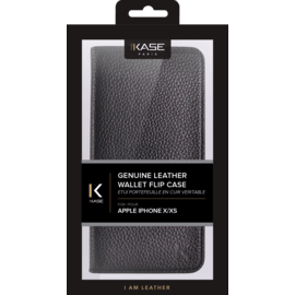&Eacute;tui portefeuille en cuir v&eacute;ritable pour Apple iPhone X/XS, cuir de Veau Shrunken Noir