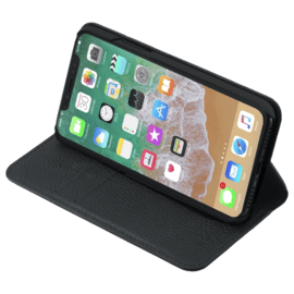 Étui portefeuille en cuir véritable pour Apple iPhone X/XS, cuir de Veau Shrunken Noir