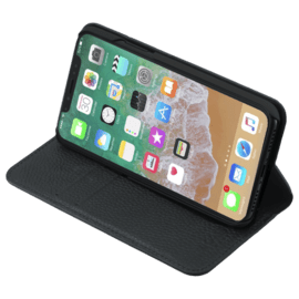 &Eacute;tui portefeuille en cuir v&eacute;ritable pour Apple iPhone X/XS, cuir de Veau Shrunken Noir