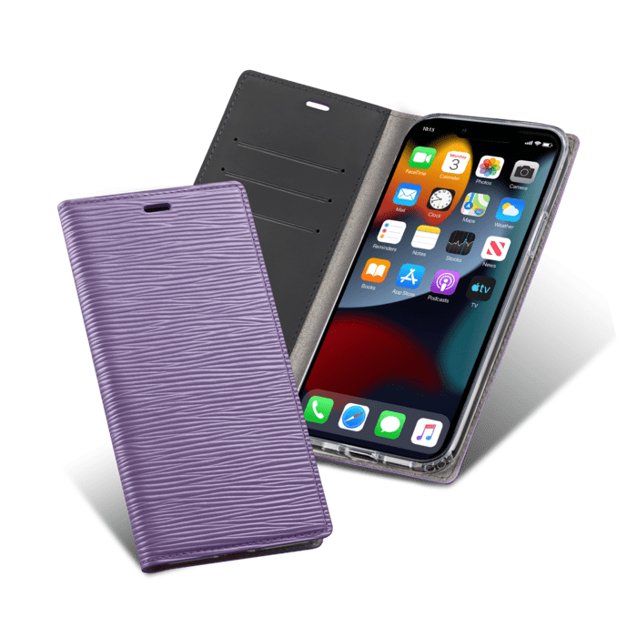 Diarycase 2.0 Coque clapet en cuir v&eacute;ritable avec support aimant&eacute; pour Apple iPhone 13 Pro, Violet Lilas