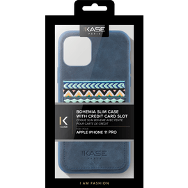 Coque slim Bohème avec fente pour carte de crédit pour Apple iPhone 11 Pro, Bleu persan