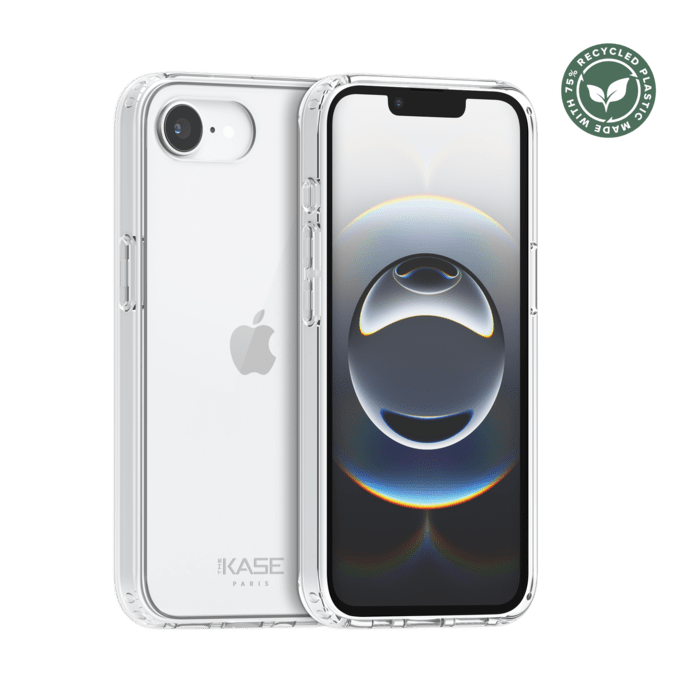 Coque hybride invisible fabriqu&eacute;e &agrave; 83 % de plastique recycl&eacute; pour Apple iPhone 16e/17e, transparente