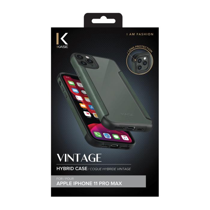 Coque hybride vintage for Apple iPhone 11 Pro Max, Vert bor&eacute;ale
