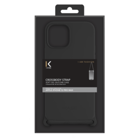 Coque en gel de silicone doux en bandouli&egrave;re pour Apple iPhone 12 Pro Max, Noir satin