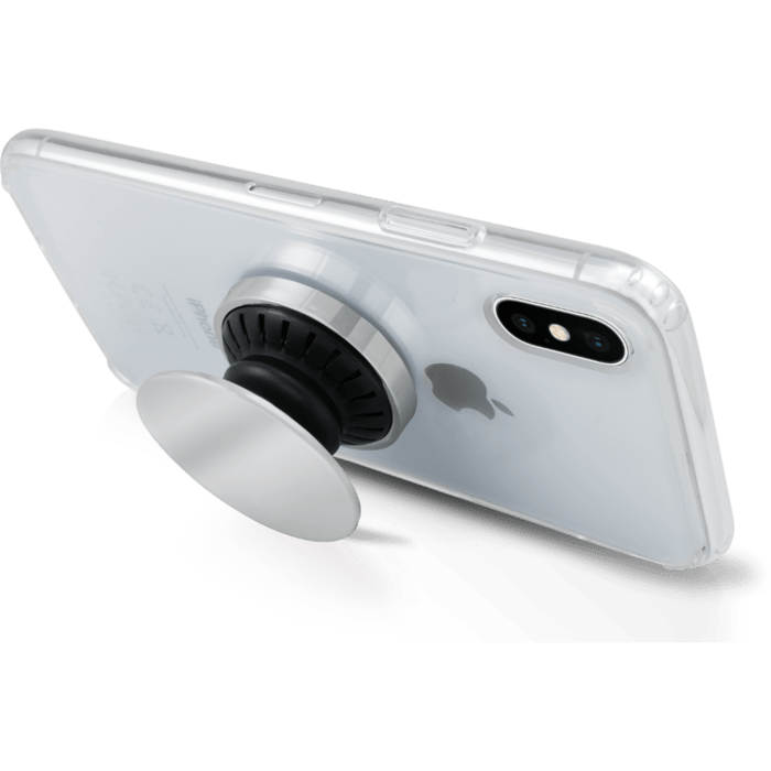POP-UP poign&eacute;e & support smartphone, Argent Chrom&eacute;