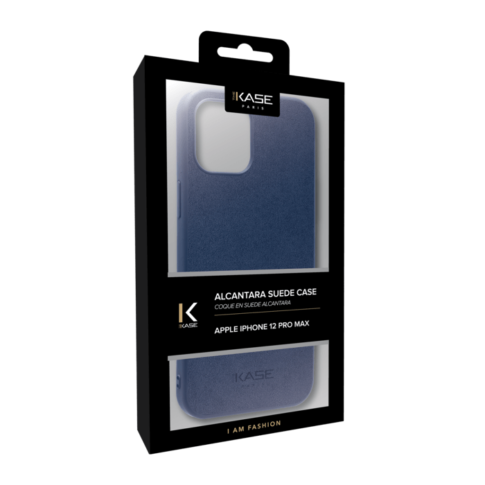 Coque en Su&egrave;de Alcantara pour Apple iPhone 12 Pro Max, Bleu indigo
