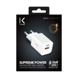 Chargeur mural double port GaN Supreme Power 33W (PPS), Blanc