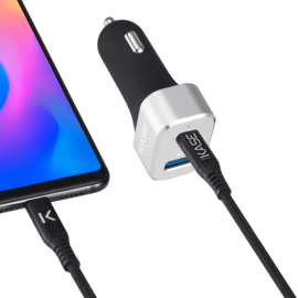 Chargeur universel de voiture double port charge rapide 48W (Power Delivery), Noir