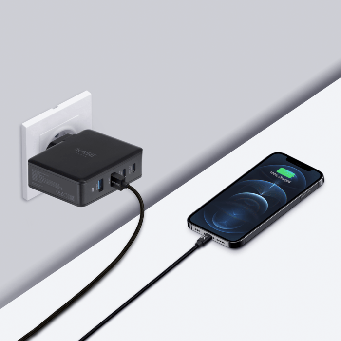 Caricabatteria da muro universale PowerPort Hyper Speed Quick Charge 100W Quad USB GaN EU, nero