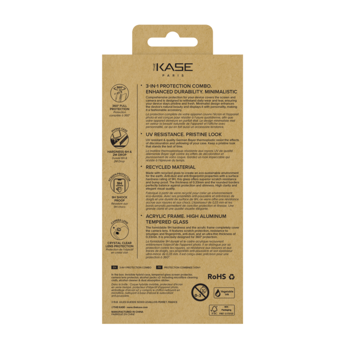 Pack combin&eacute; 3 en 1 (Coque hybride invisible, &Eacute;cran en verre tremp&eacute; de qualit&eacute; sup&eacute;rieure et Protecteur de l&rsquo;objectif de la cam&eacute;ra) pour Apple iPhone 16e/17e, Transparente