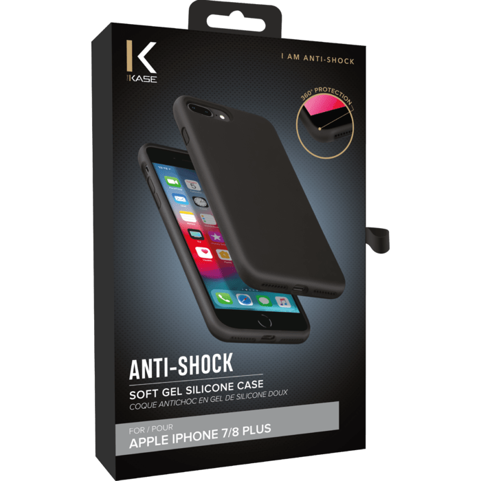 Coque antichoc en gel de silicone doux pour Apple iPhone 7/8 Plus, Noir satin