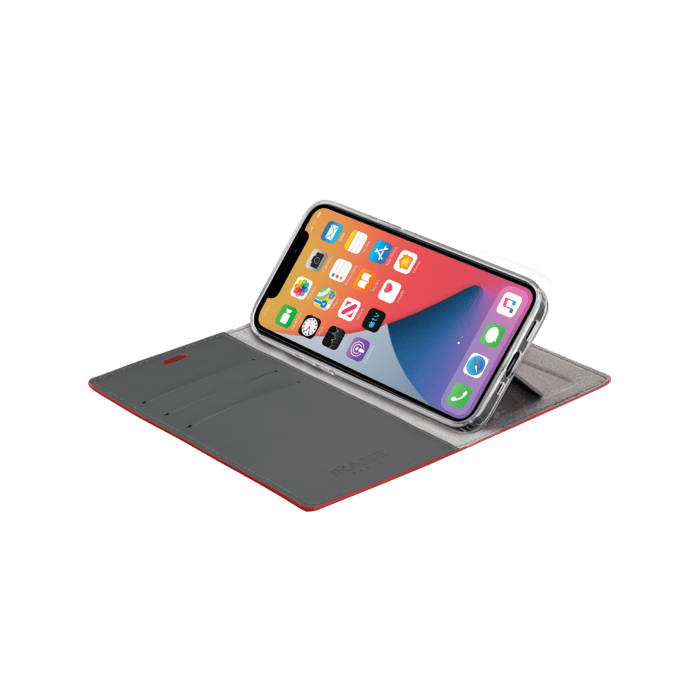 Diarycase 2.0 Coque clapet en cuir v&eacute;ritable avec support aimant&eacute; pour Apple iPhone 12 mini, Rouge Bordeaux