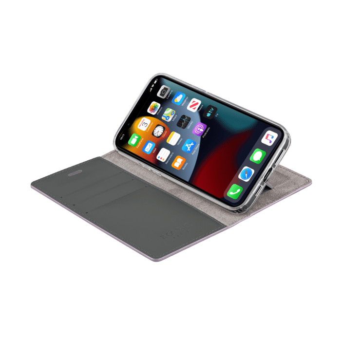 Diarycase 2.0 Coque clapet en cuir v&eacute;ritable avec support aimant&eacute; pour Apple iPhone 14, Mauve Lilas