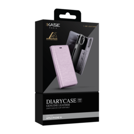 Diarycase 2.0 Coque clapet en cuir v&eacute;ritable avec support aimant&eacute; pour Apple iPhone 14, Mauve Lilas