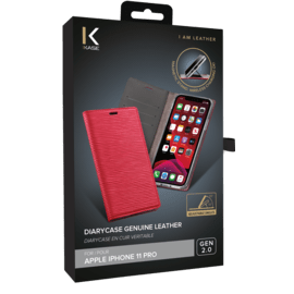 Diarycase 2.0 Etui &agrave; rabat en cuir v&eacute;ritable avec support magn&eacute;tique pour Apple iPhone 11 Pro, Rouge Bordeaux