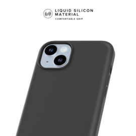 Coque antichoc en gel de silicone doux pour Apple iPhone 15 Plus, Noir satin