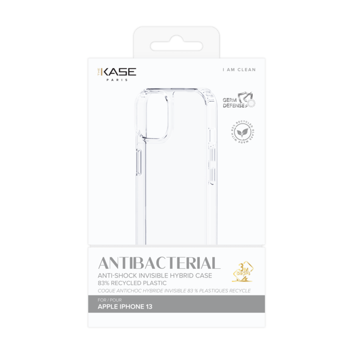 Coque antibact&eacute;rienne antichoc hybride invisible Fabriqu&eacute; Avec du 83% Plastique Recycl&eacute; pour Apple iPhone 13, Transparente