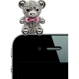 Jack Plug bijoux, Ourson avec n&oelig;ud en strass, Platine