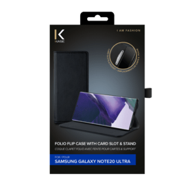 Coque clapet folio avec fente pour cartes & support pour Samsung Galaxy Note20 Ultra, Noir