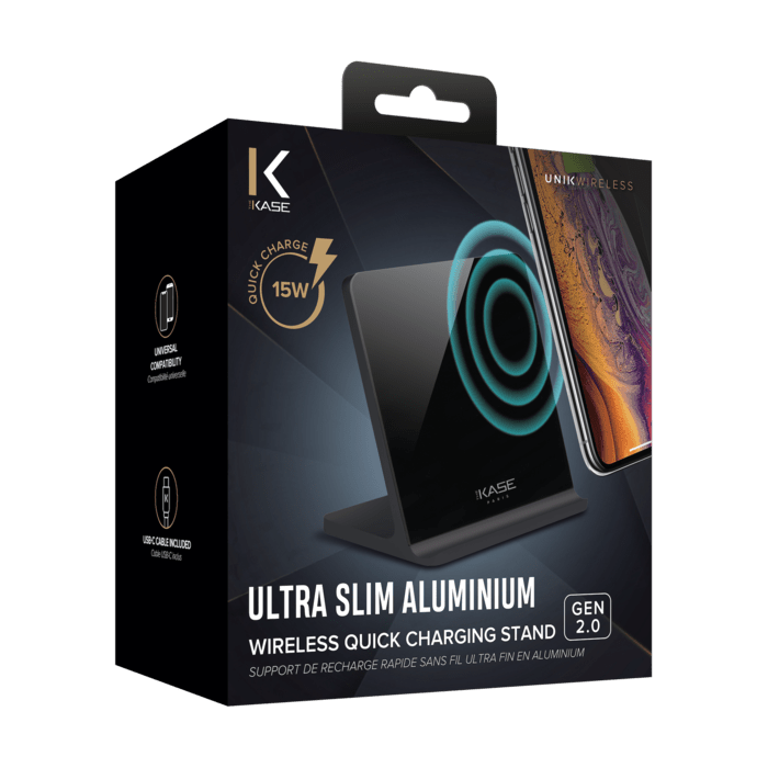 Ultra Slim Aluminium Wireless Charging Stand (Quick Charge 15W) GEN 2.0, Jet Black
