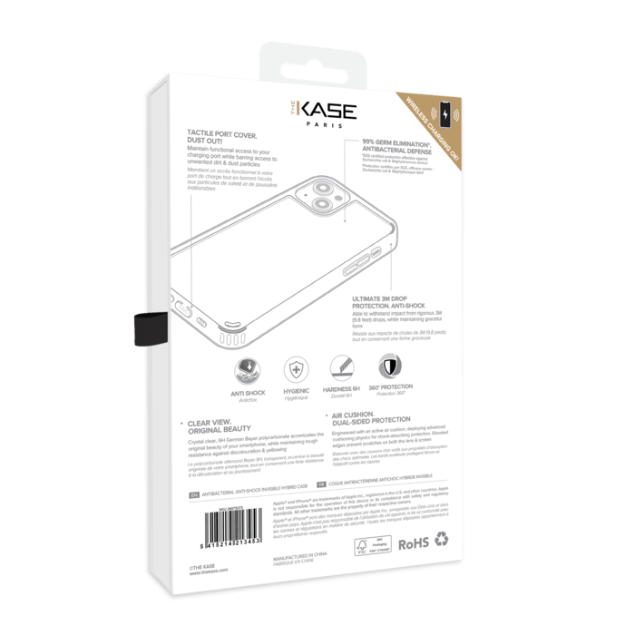 Coque antibactérienne antichoc hybride invisible pour Apple iPhone 13 mini, Transparente