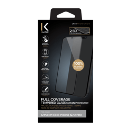 Protection d'&eacute;cran en verre tremp&eacute; (100% de surface couverte) pour Apple iPhone 12/12 Pro, Noir